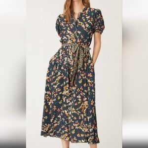 SHOSHANNA evie midi dress in navy multi